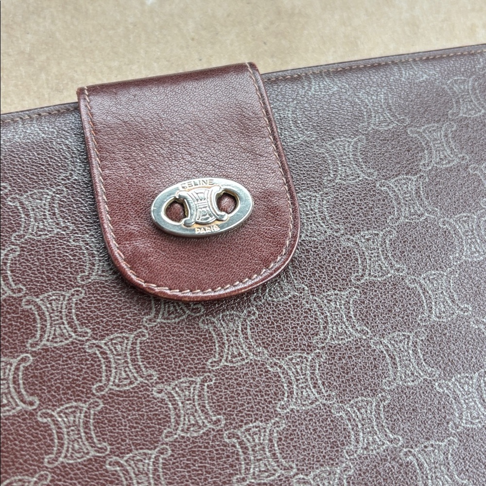 Vintage Celine Macadam Monogram Wallet Brown Leather Snap long Wallet - Picture 2 of 9